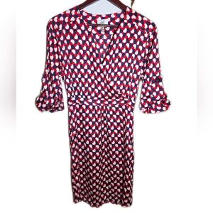 Milly Of New York Red Navy & White Geometric Faux-Wrap Dress Size 2